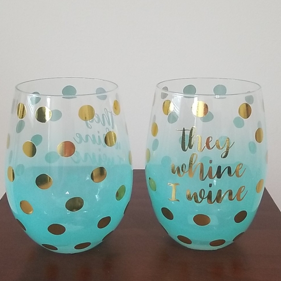 Set of 2 They whine I wine Polka Dot Wine glasses - Picture 3 of 8